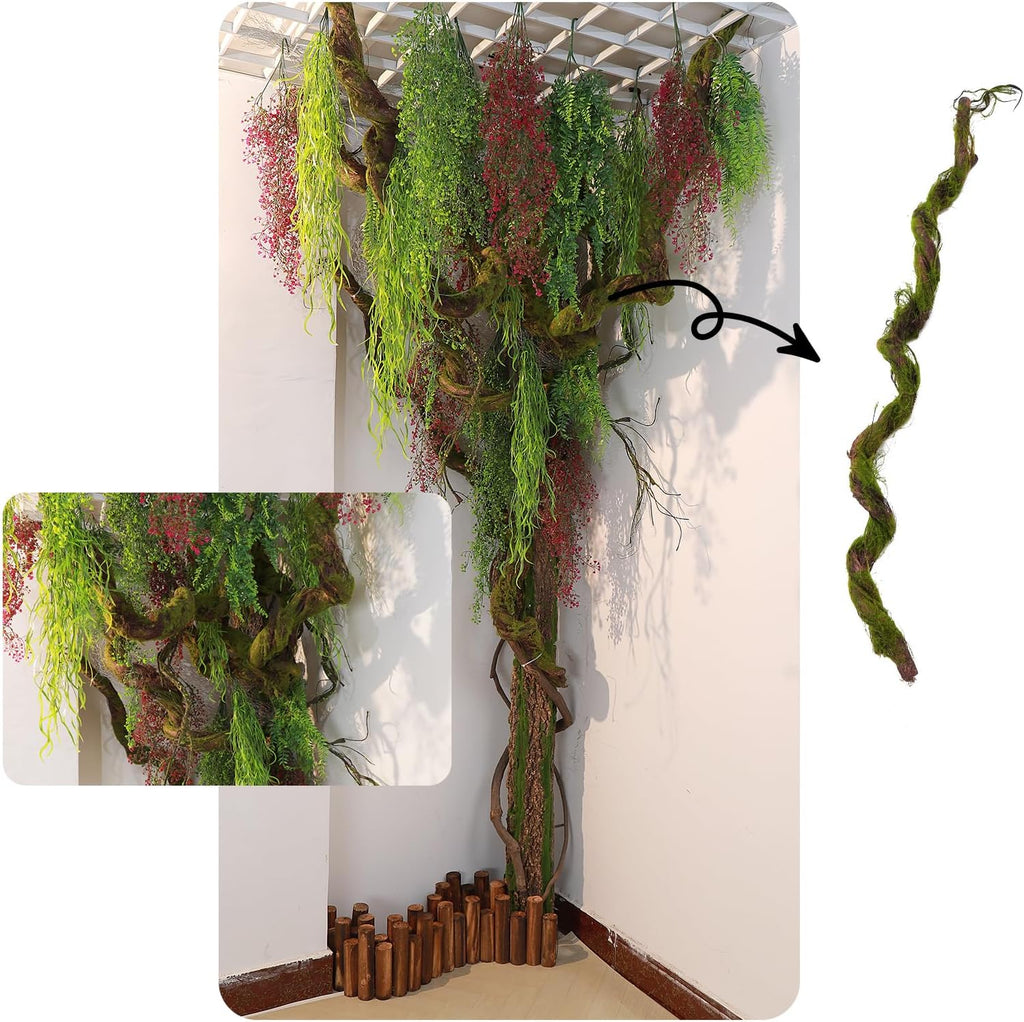 190cm/74.8inch Flax Silk Big Bendable Artificial Tree Trunk Fake Tree Twigs Branches Green Grape Rattan Vine Garland Plants for 3D Wall Hanging Garden Outdoor Home Halloween Decoration