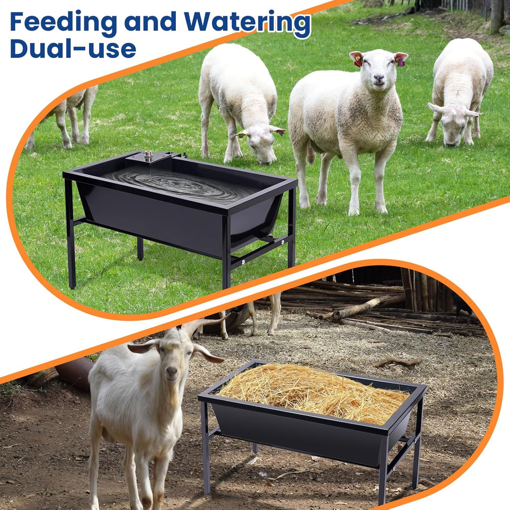2pcs Livestock Feeder and Water Trough with Auto-Fill Float Valve Stainless Steel Goat Feeder Horse Trough Automatic Waterer for Goat, Sheep, Horse, Pig, Cattle, Large Dog Water Dispenser
