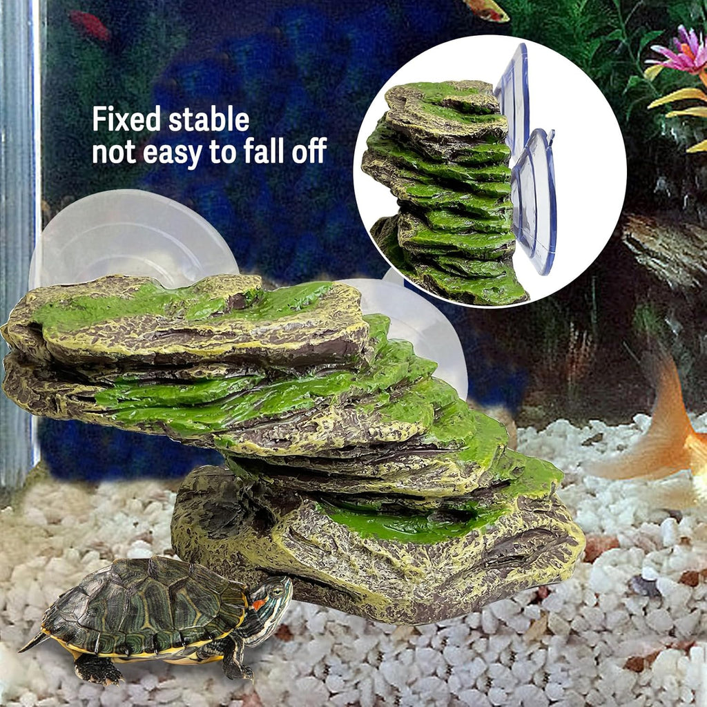 kathson Turtle Basking Platform Floating Turtle Dock Baby Tortoise Climbing Ramp Shale Reptiles Dock Resting Terrace Stone Aquarium Ornament for Frogs Newts (Green Size:6.0”Lx2.7”Wx2.7”H)