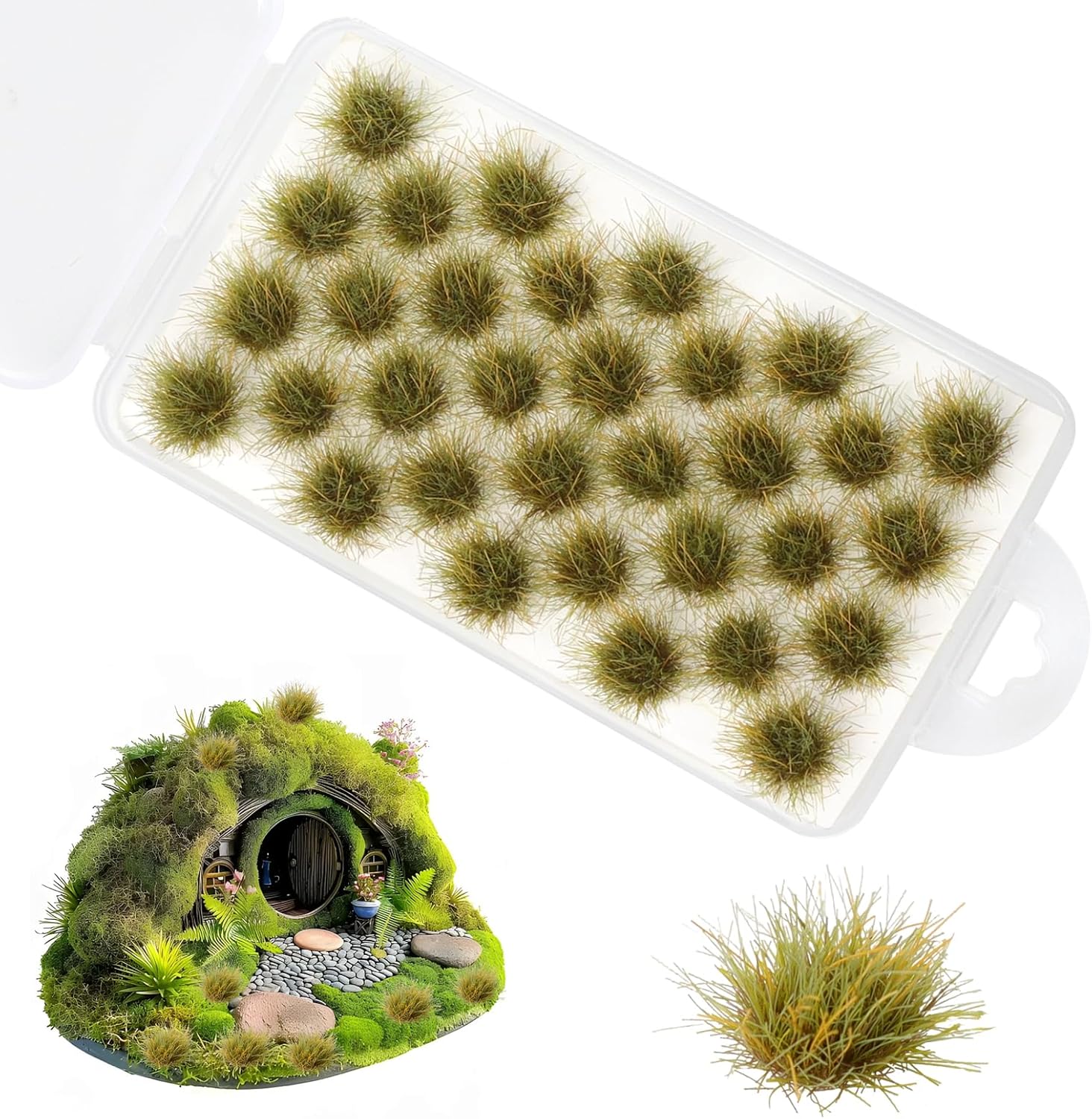 32 Pcs Static Grass Tuft, Model Grass Lowland Shrubs Tuft Terrain Model Artificial Grass for Gaming Terrain Rainforest Diorama Supplies (Early Spring)