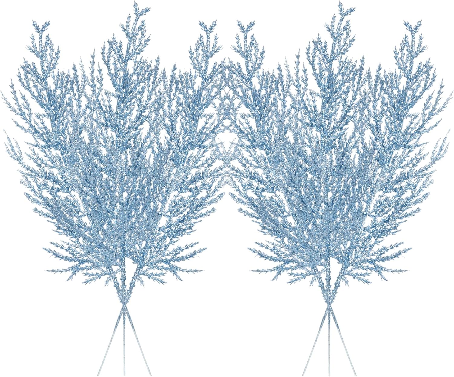 Christmas Glitter Stems 24pcs Artificial Pine Tree Picks for Christmas Tree Ornaments fillers, DIY Xmas Wreath, Crafts, Garland, Holiday, Party, Wedding and Home Decoration (Light Blue)