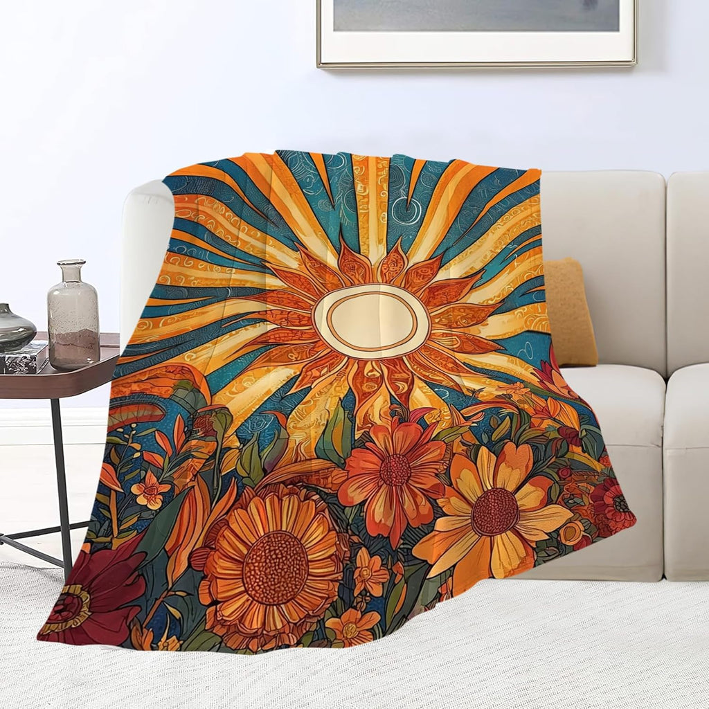Sunflower Blanket Boho Sunrise Floral Throw Blankets Gifts for Girls Boys Kids Sunflower Lovers Soft Cozy Fleece Plush for Couch Sofa Bed 60"x50"