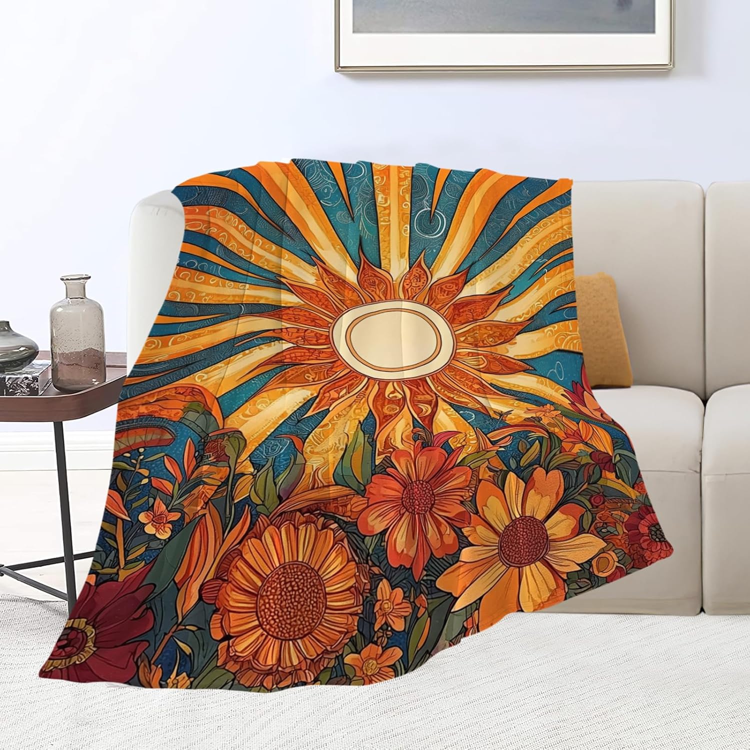 Sunflower Blanket Boho Sunrise Floral Throw Blankets Gifts for Girls Boys Kids Sunflower Lovers Soft Cozy Fleece Plush for Couch Sofa Bed 60"x50"
