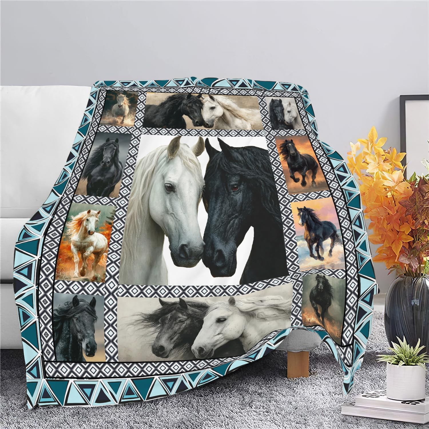 Horse Throw Blanket Horse Stuff Gifts for Kids Girls Boys Adults Women Men Soft Cozy Warm Plush Fluffy Fuzzy Fleece Blanket Decor 50''X60''