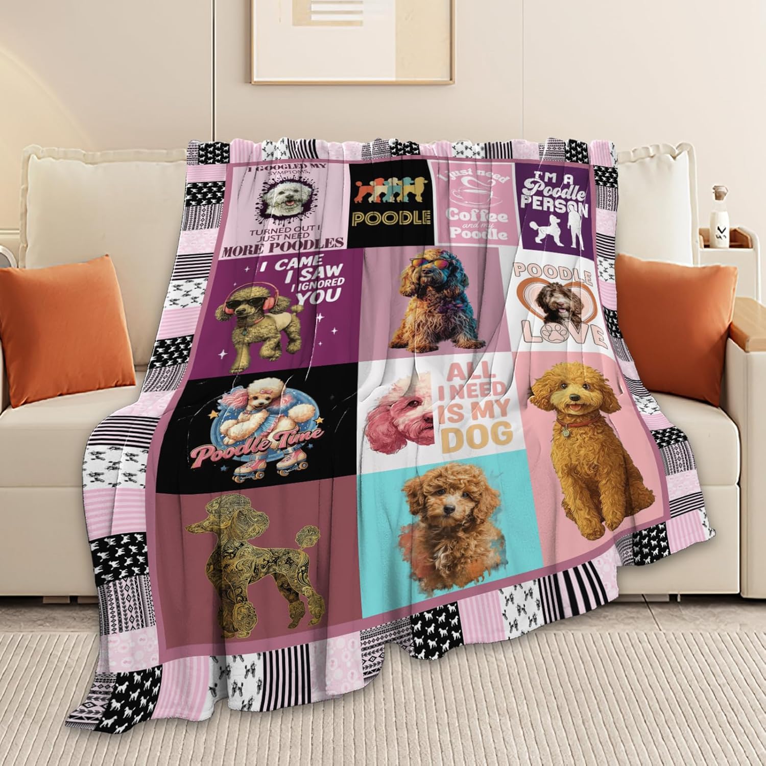 Poodle Throw Blanket Poodle Puppy Stuff Gifts for Dog Lover Kids Girls Boys Adults Women Men Soft Cozy Warm Plush Fluffy Fuzzy Fleece Blanket Decor 50''X60''