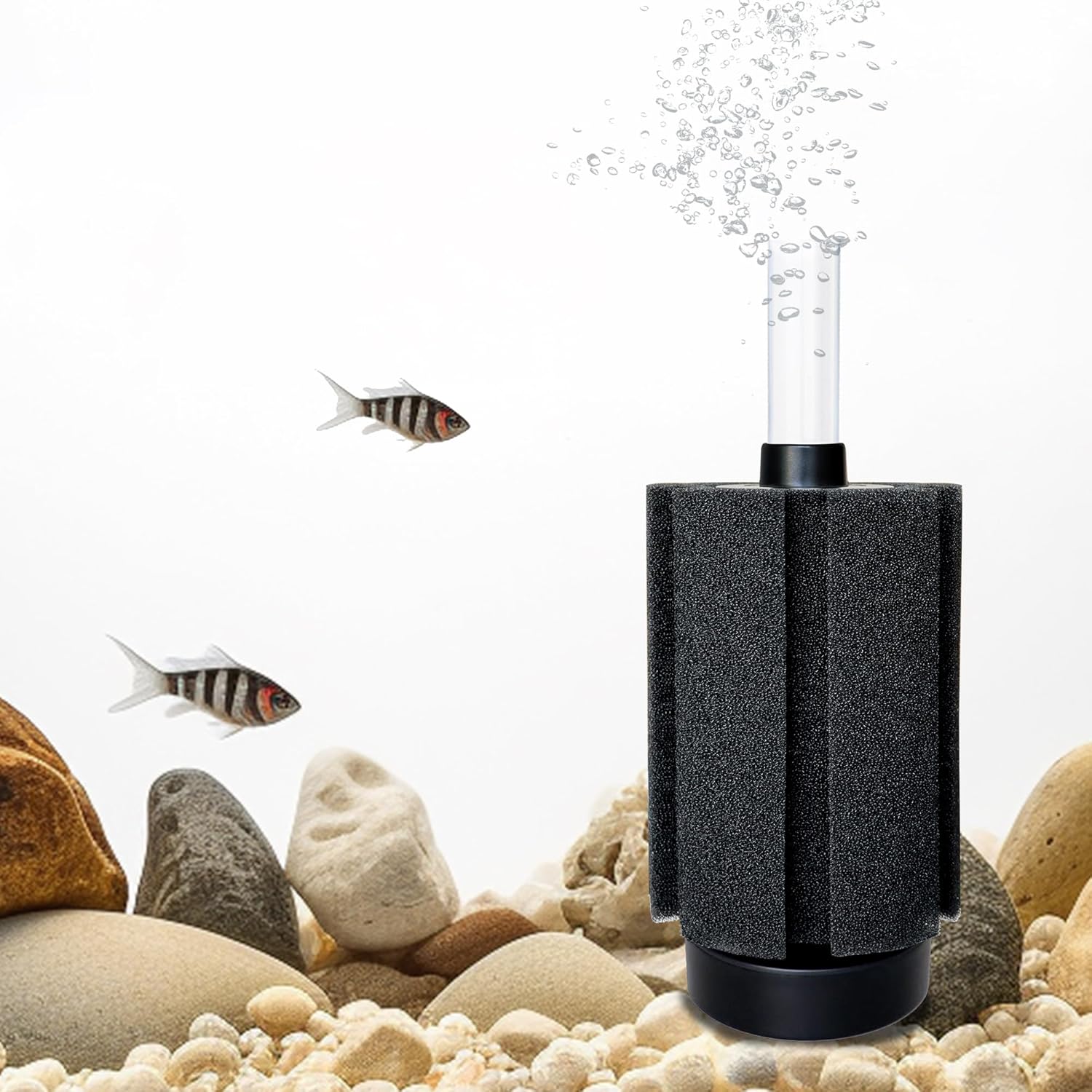 10-50 Gal Sponge Filter with Air Stone and Ceramic Media,Quiet Aquarium Nano Bio Filter Sponge for Betta Fry Shrimp Saltwater Fresh Water Small Fish Tank (S,1 Pack)