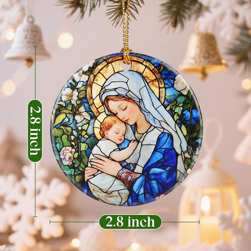 Christmas Ornaments, 2.8 Inch Ceramic Religious Ornament, Christmas Tree Ornaments, Xmas Decorations, Holiday Decorations, Christian Gifts, Religious Gift, Holiday Party Gifts, and Xmas Gift Ideas