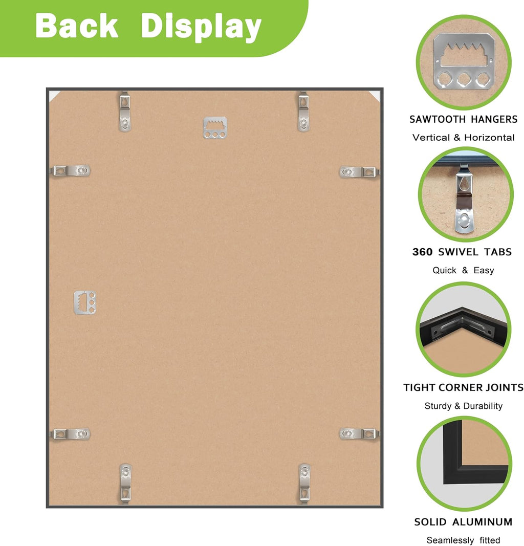 FrameWorks 16x20 Brushed Aluminum Poster Frames – Modern Brushed Metal Design w/Shatterproof Plexiglass, Perfect for Posters, Artwork, Paintings, Wall Displays – Home or Office Decor, Black - 3 Pack