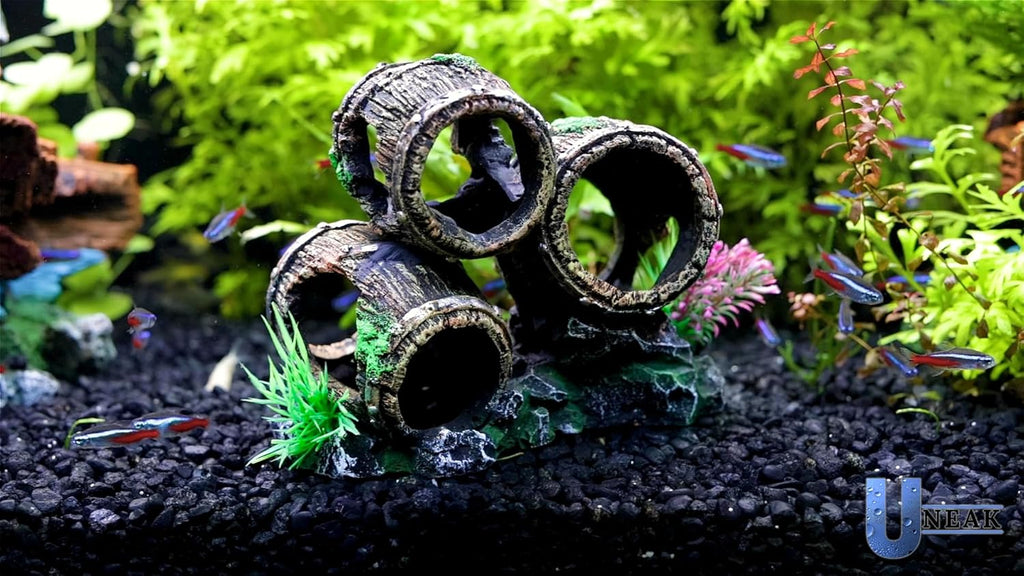 UNEAK - Aquarium Decorations Three Stacked Broken Barrels Fish Tank Decoration Ornament Landscaping Over Rocks Cave Saltwater Freshwater Small & Medium Fish Garden Pond Ornaments Resin