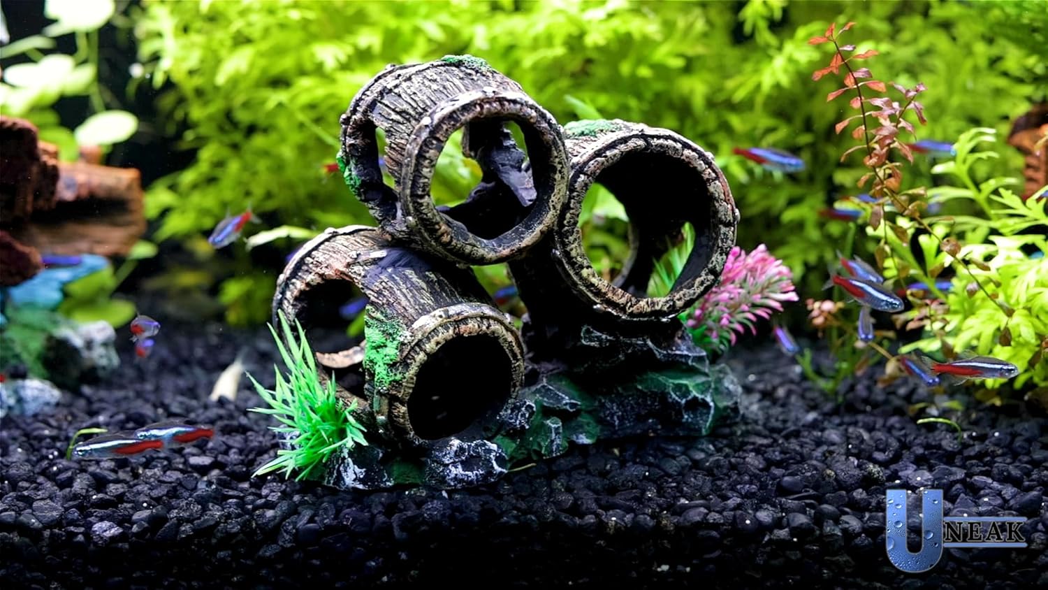 UNEAK - Aquarium Decorations Three Stacked Broken Barrels Fish Tank Decoration Ornament Landscaping Over Rocks Cave Saltwater Freshwater Small & Medium Fish Garden Pond Ornaments Resin