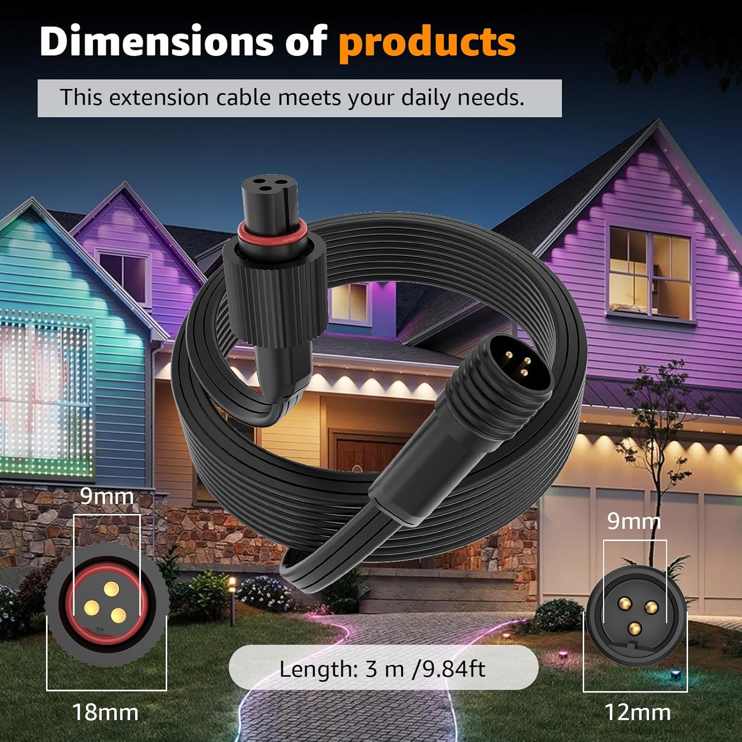 Extension Cable for Govee Permanent Outdoor Lights Pro, IP68 Waterproof Extension Cord, for Govee H705A H705B H705C H706A H706B H706C H7067 Permanent Outdoor Lighting Systems, 10FT