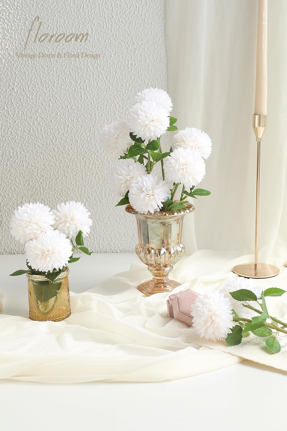 Floroom 12pcs Cream Faux Silk Mums Artificial Flowers Bulk Fake Chrysanthemums with Stems for DIY Wedding Table Centerpieces Floral Arrangements Vase Fillers Home Decorations