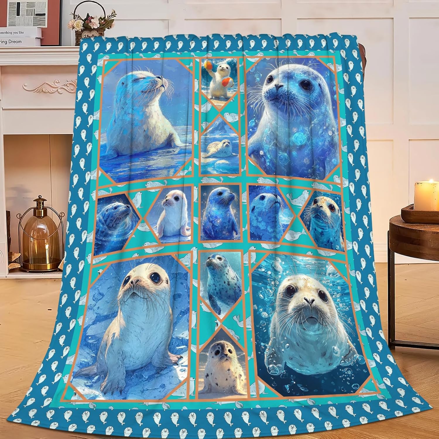 Seal Throw Blanket Ocean Seal Stuff Gifts for Kids Girls Boys Adults Women Men Soft Cozy Warm Plush Fluffy Fuzzy Fleece Blanket Decor 50''X60''