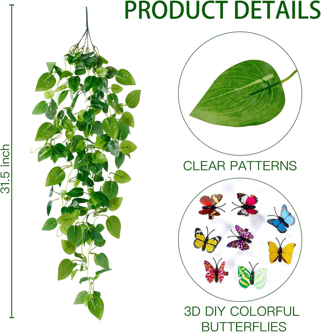 Sggvecsy Fake Hanging Plants 4 Pcs Artificial Hanging Plants Fake Ivy Vine Faux Pothos Vines Artificial Ivy Leaves Greenery Plant for Room Patio Home Indoor Outdoor Shelf Wall Garden Decor(No Baskets)
