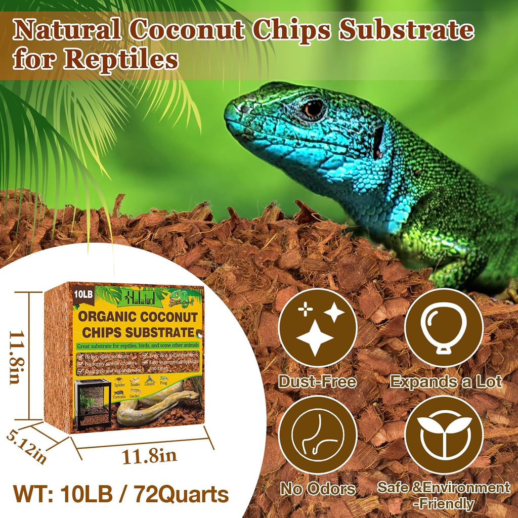 Halatool 10LB Coconut Chips Substrate 72QT Natural Coconut Husk for Reptiles Coco Cypress Mulch Aquarium Terrarium Bedding for Corn Snake Ball Python Tortoise Frog Gecko Hermit Crab Reptile Tank