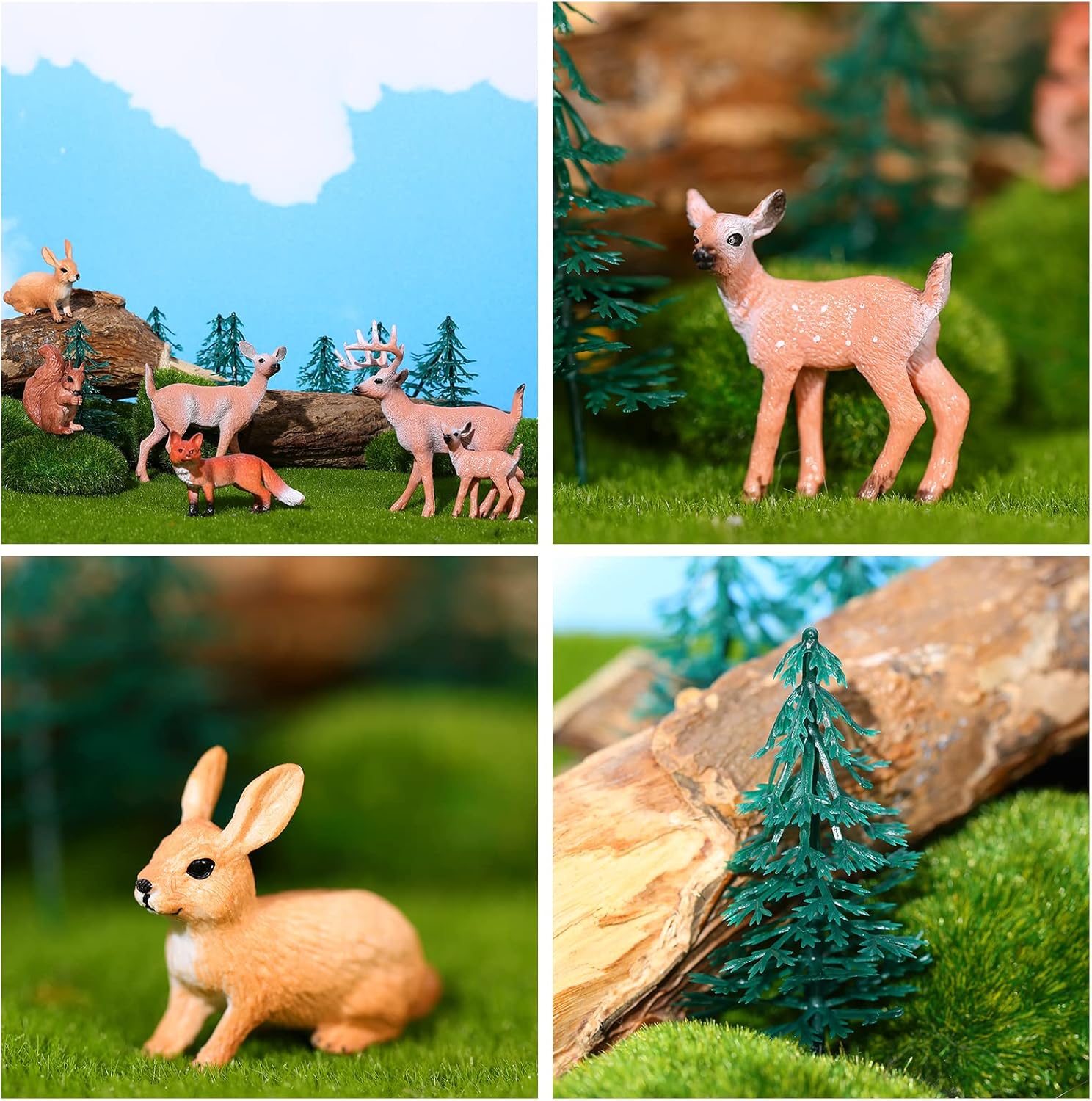 Zomiboo 21 Pcs Forest Animals Figurines Woodland Animal Toys Deer Hunting Cake Decorations Miniature Tree Mold Kits for Birthday Christmas Party Favors