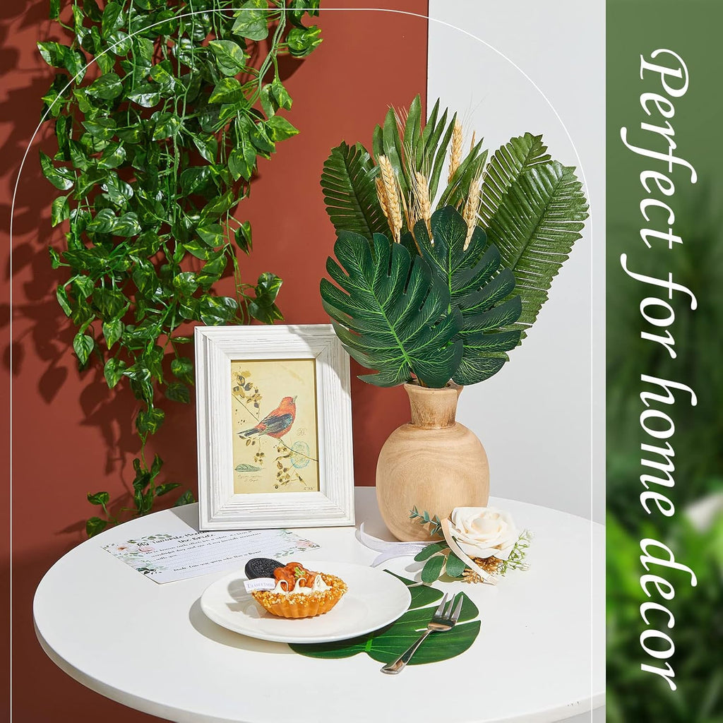 XunYee 168 Pcs Artificial Jungle Vines Tropical Leaf Garland and Monstera Palm Leaves Jungle Decoration Set, Fake Ivy Vines Green Greenery Faux Leaves for Baby Shower Safari Tropical Party Decoration