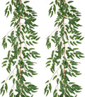 2PCS 5.7FT Fake Willow Leaves Vines Twigs, Artificial Hanging Italian Ruscus Greenery Garland Leaves, Faux Ivy Vines Willow Branches Plant Fern Garlands Skil for Indoor Realistic Outdoor Decoration