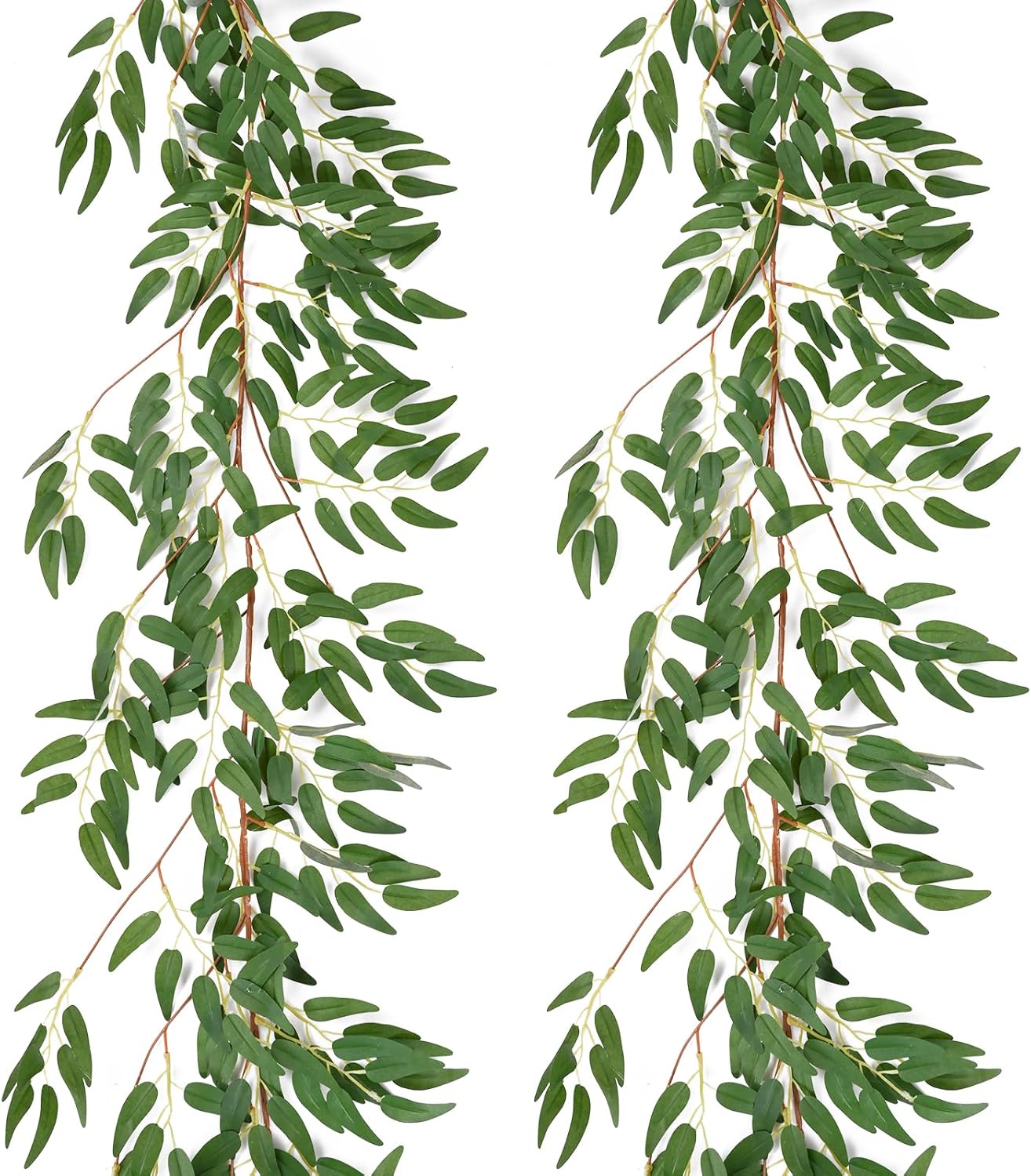 2PCS 5.7FT Fake Willow Leaves Vines Twigs, Artificial Hanging Italian Ruscus Greenery Garland Leaves, Faux Ivy Vines Willow Branches Plant Fern Garlands Skil for Indoor Realistic Outdoor Decoration