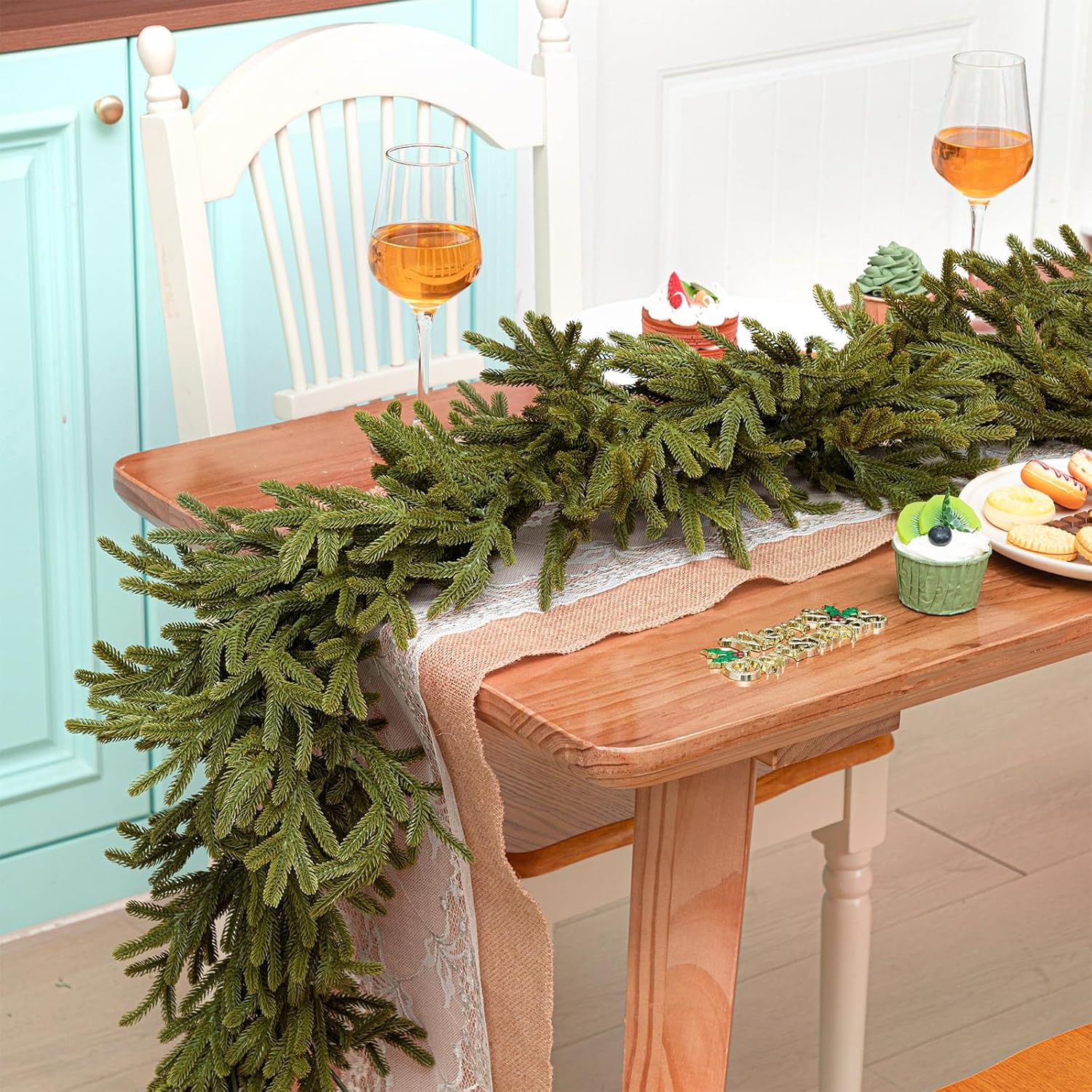 12 Pcs 5.6ft Artificial Christmas Garland Faux Norfolk Pine Garlands Realistic Leaves Hanging Greenery Plant for Christmas Table Fireplace Wall Mantle Indoor Xmas Decor