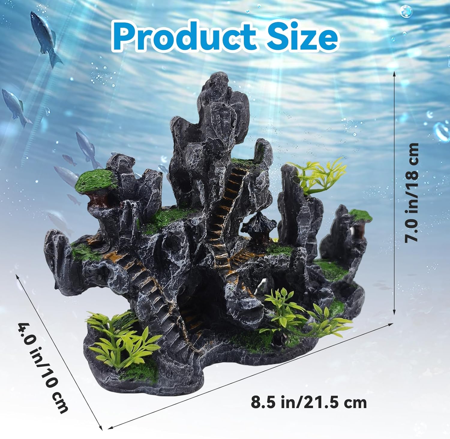 Aquarium Ornaments View Mountain,Fish Tank Decorations Resin Rock Landscape Artificial Stone Aquarium Decor with Plant Cave for Small Fish Shrimp
