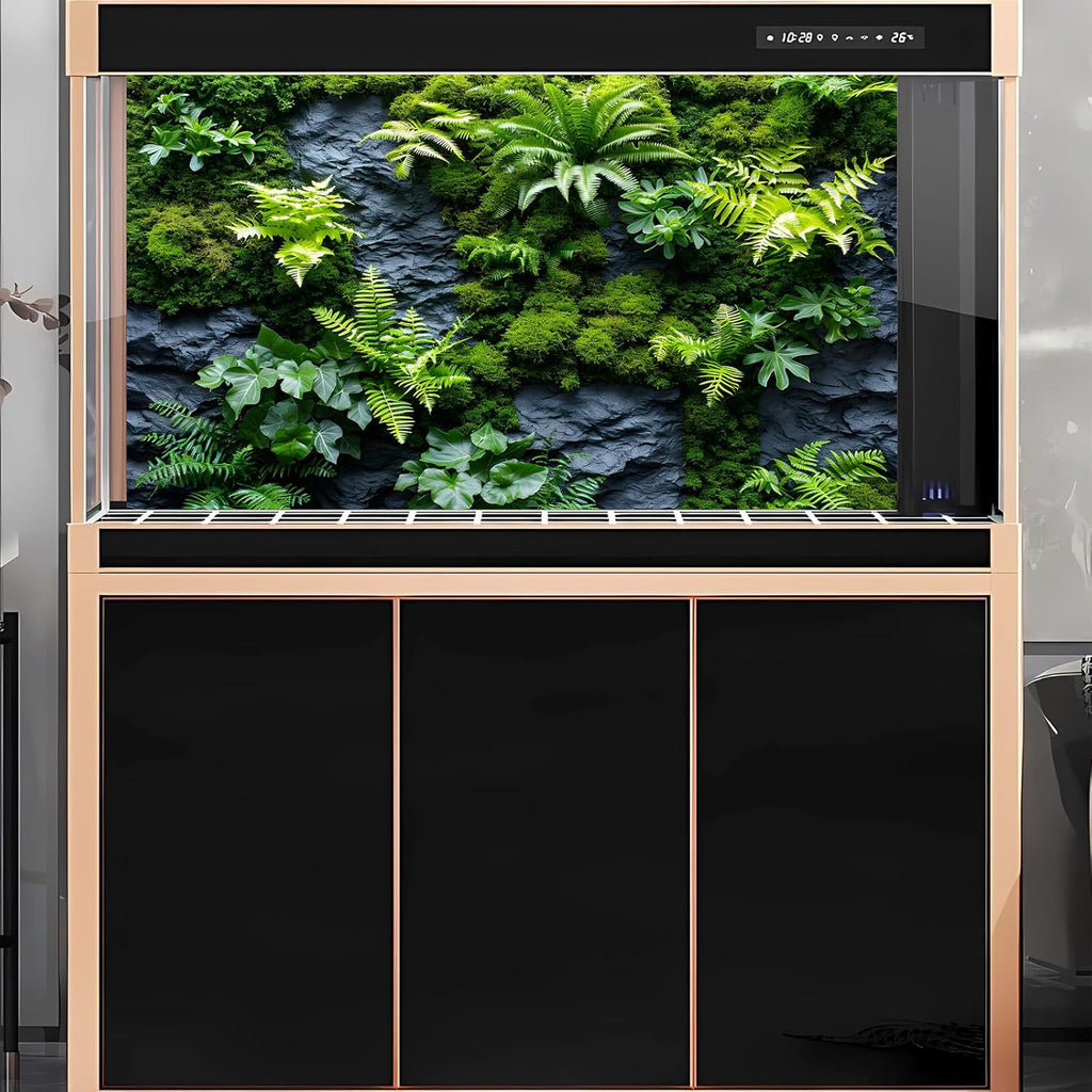 2 Packs Rock Wall Reptile Tank Background Lush Green Tropical Leaves Aquarium Background Nature's Embrace Tropical Green Plants Fish Tank Backgrounds Moss Wall Reptile Enclosure Backgrounds 36x20in