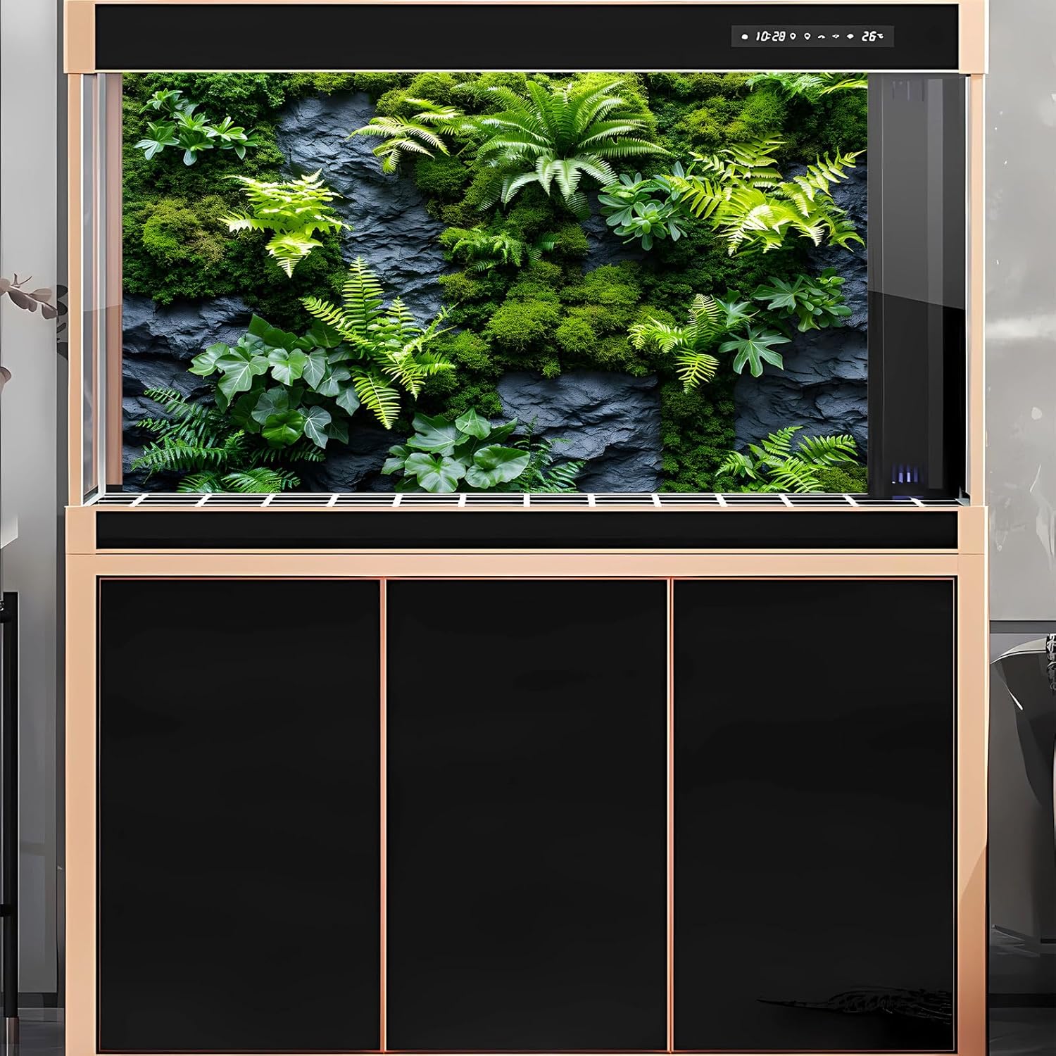 2 Packs Rock Wall Reptile Tank Background Lush Green Tropical Leaves Aquarium Background Nature's Embrace Tropical Green Plants Fish Tank Backgrounds Moss Wall Reptile Enclosure Backgrounds 30x18in