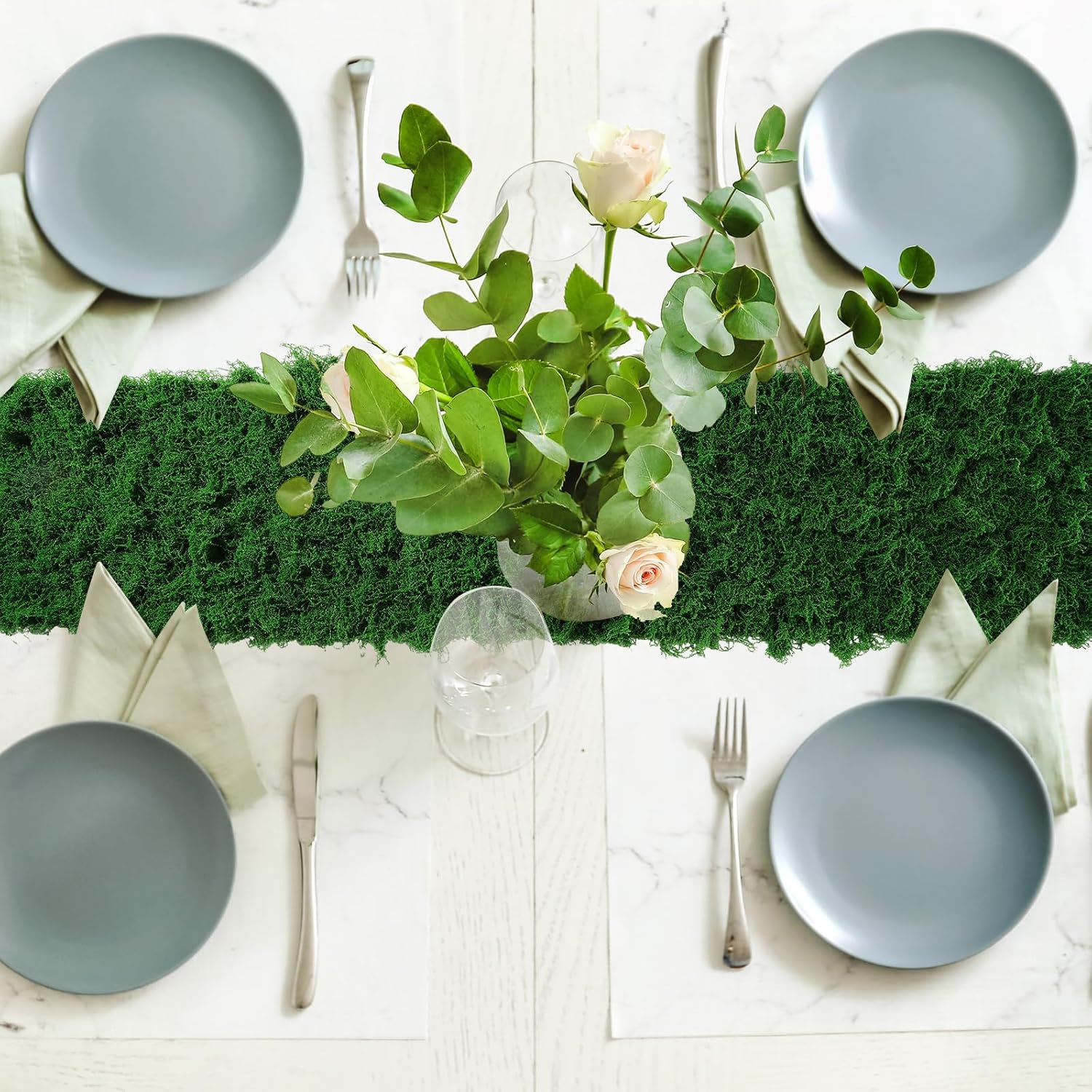 Zeyune 2 Pcs Christmas Fake Moss Table Runner for Crafts 12'' x 71'' Artificial Moss Sheet Roll Waterproof Carpet Blanket for Wall Roof Garden Wedding Birthday Party Table Decoration (Dark Green)