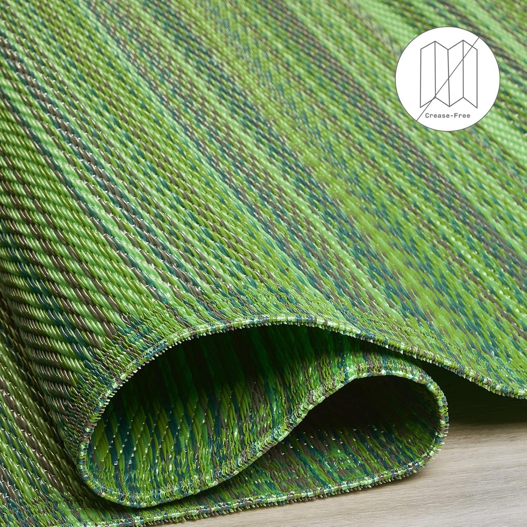 Fab Habitat Outdoor Rug - Waterproof, Fade Resistant, Crease-Free - Premium Recycled Plastic - Striped - Large Patio, Deck, Sunroom, Camping, RV - Cancun - Green - 6 x 9 ft