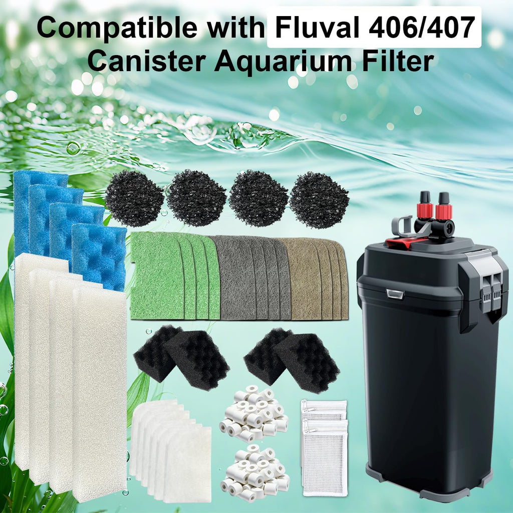 46-Pack Filter Media Kit Replacement for Fluval 406/407 Canister Cilter, Includes Nitrite, Phosphate & Ammonia Absorbing Pads