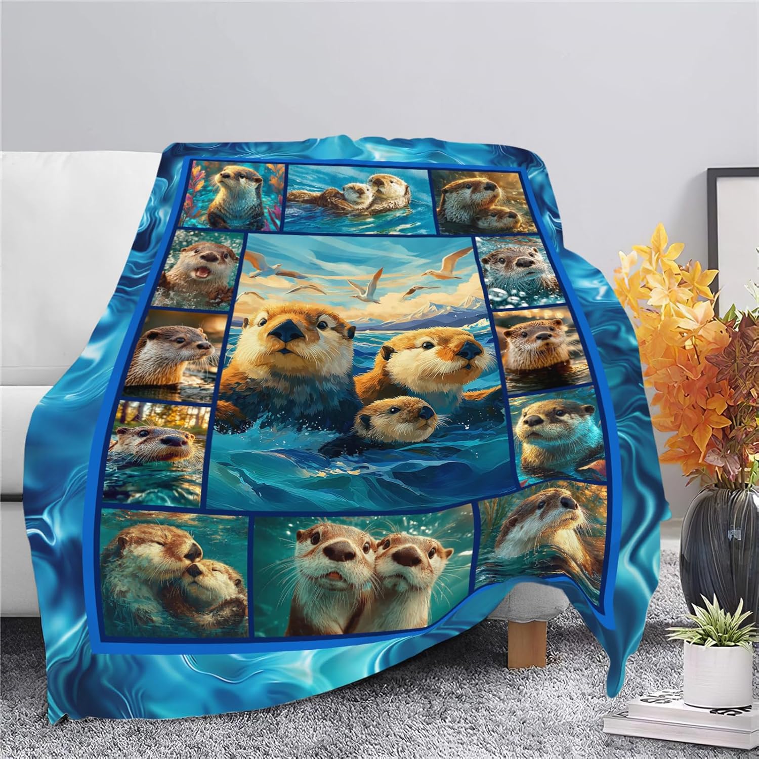 Otter Throw Blanket Otter Stuff Gifts for Kids Girls Boys Adults Women Men Soft Cozy Warm Plush Fluffy Fuzzy Fleece Blanket Decor 50''X60''
