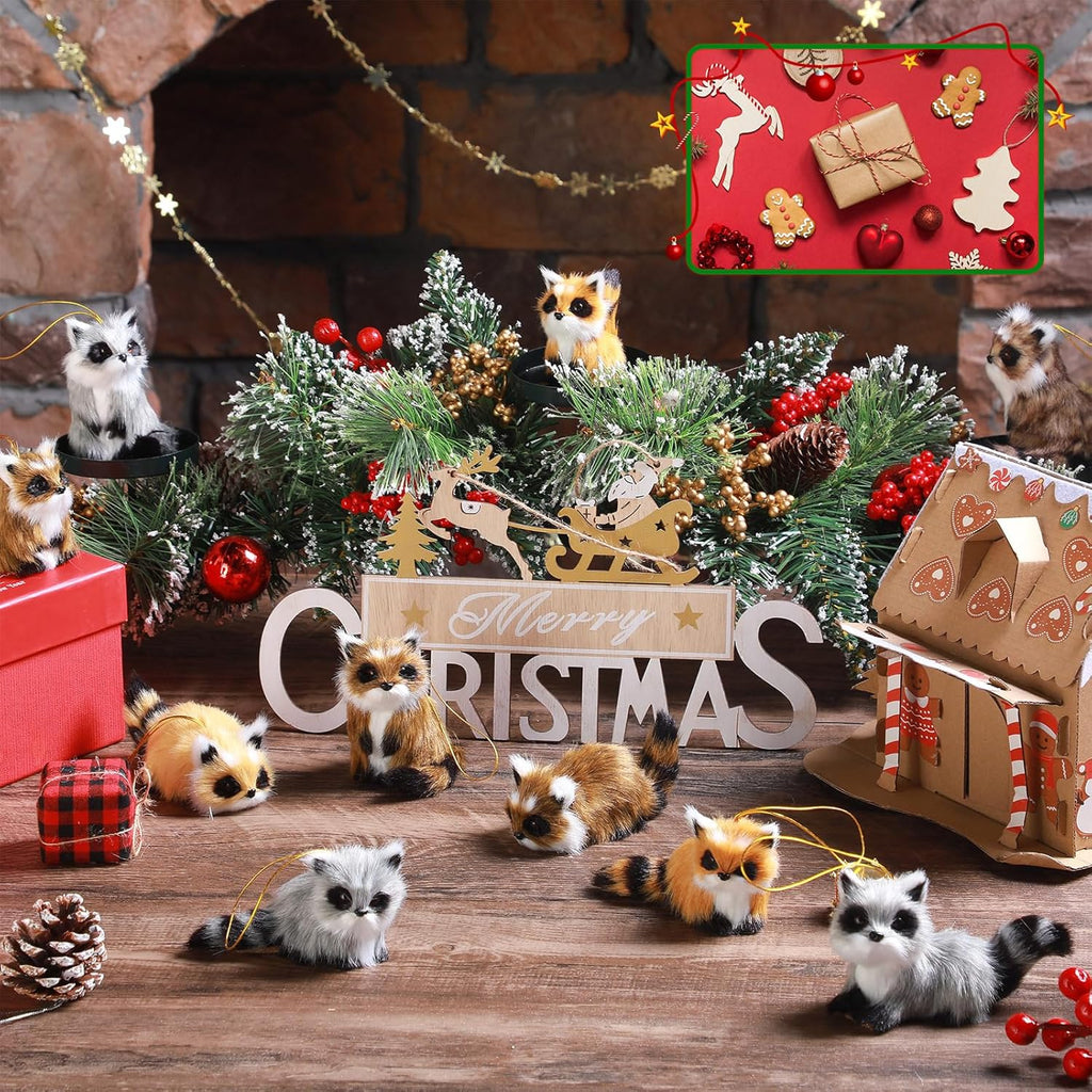 Skylety 10 Pieces Forest Animals Ornaments Woodland Animal Faux Fur Plush Hanging Ornaments Family Educational Playset for Fall, Christmas, Winter Birthday Party Supplies(Raccoon)