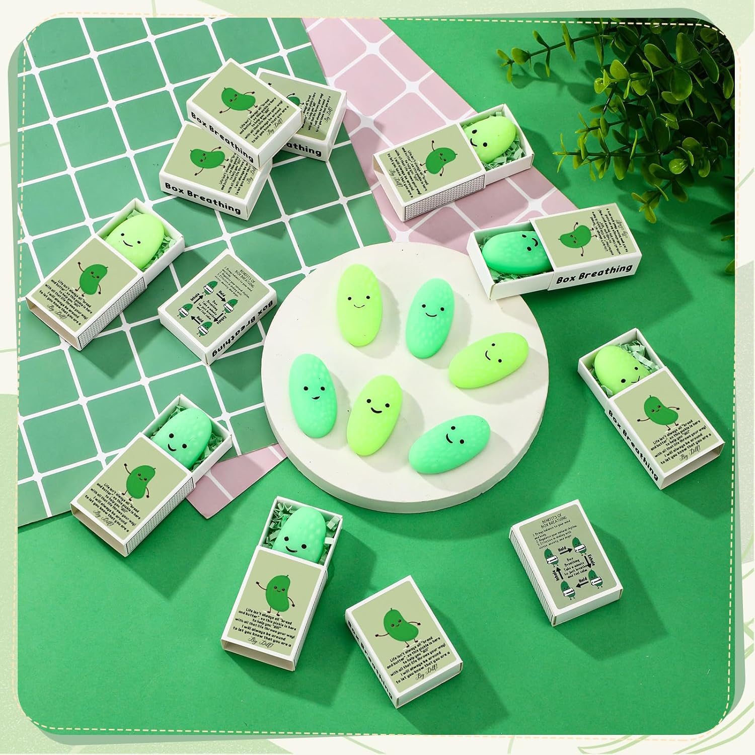 Wettarn 100 Sets Appreciation Pickle Gifts Cute Stress Balls with Support Gift Boxes Inspirational Party Favors for Employee Coworker Friends Office Positive Relief Toys
