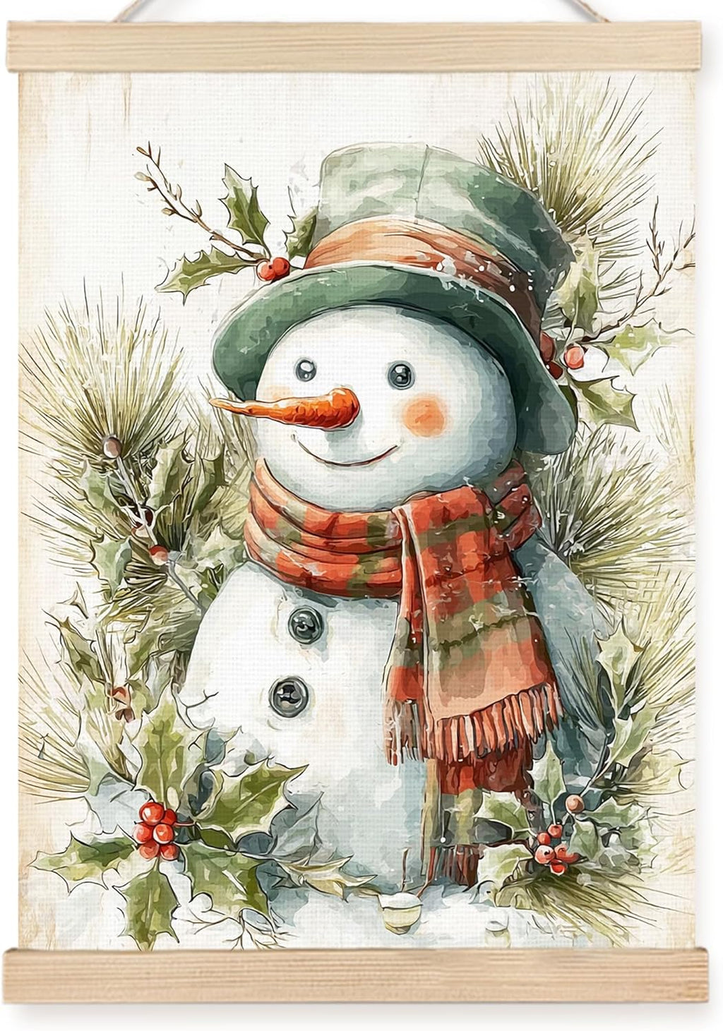 FDHSPAAM Farmhouse Christmas Snowman Wall Art Decor, Vintage Christmas Decor, Retro Rustic Winter Pine Snowman Wall Art Posters for Home Bedroom Living Room, 12x16 Inch