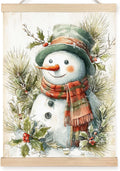 FDHSPAAM Farmhouse Christmas Snowman Wall Art Decor, Vintage Christmas Decor, Retro Rustic Winter Pine Snowman Wall Art Posters for Home Bedroom Living Room, 12x16 Inch
