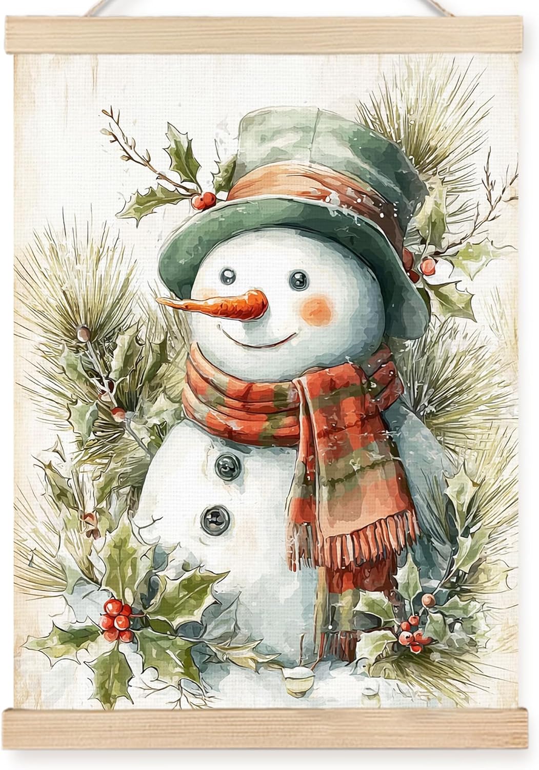 FDHSPAAM Farmhouse Christmas Snowman Wall Art Decor, Vintage Christmas Decor, Retro Rustic Winter Pine Snowman Wall Art Posters for Home Bedroom Living Room, 12x16 Inch