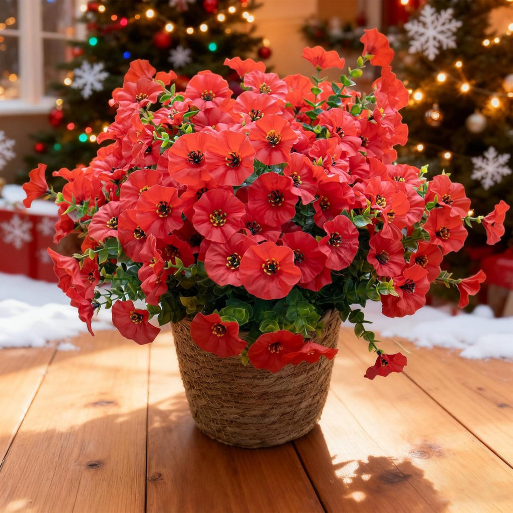 Artificial Flowers for Outdoors,UV Resistant Artificial Outdoor Flowers,Not-Fading Faux Flowers for Outdoor Planters for Front Door Porch Yard Patio Garden Home Decor,12 Bundles,Red