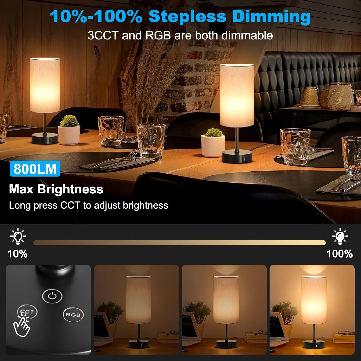 Unicozin Small Table Lamp, 7 RGB & 3 CCT 3000K/4500K/6500K, Stepless Dimmable Bedside Lamp with Grey Shade, Touch Control Ambience Nightstand Light for Living Room Dorm Home Decor Party