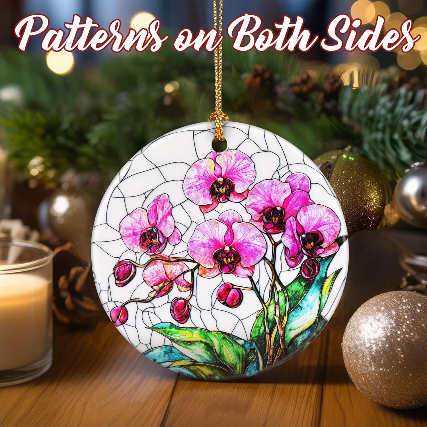 Christmas Ornaments, Dodosky 2.8in Ceramic Orchid Flower Ornament, Xmas Decor, Christmas Tree Ornaments, Xmas Decorations for Tree, Holiday Ornament, Orchid Gifts, Gifts for Women, Mom, Flower Lovers