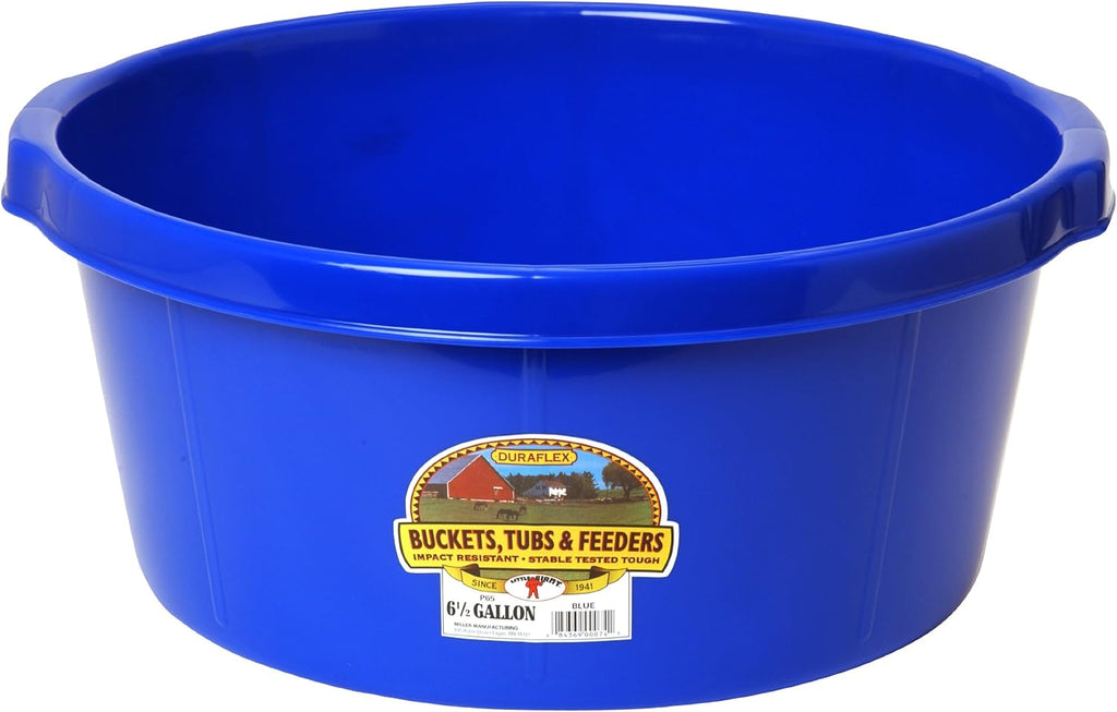 Little Giant® Plastic All-Purpose Tub | Plastic Pond Tub | Feed Tub | Durable Plastic Livestock Feeding Pan with Hand Grips | Made in USA | 6.5 Gallons | Blue