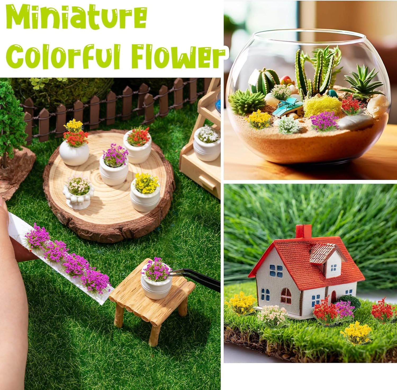 WDAHDHP Miniature Colorful Cluster Flower, 70Pcs Vegetation Groups Static Grass Tufts for DIY Craft Train Landscape Railroad Scenery Sand Military Layout Model Miniature Bases and Dioramas