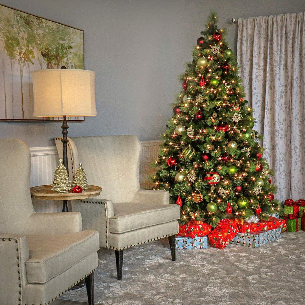 National Tree Company 6.5 ft Pre-Lit Carolina Pine Artificial Christmas Tree, 650 Clear Lights, 911 Tips, Includes Stand, Green