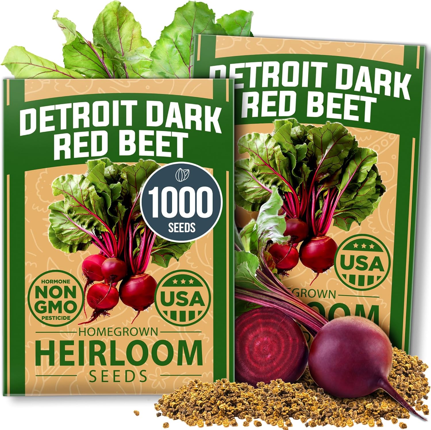 HOME GROWN Detroit Dark Red Beet Seeds 2 Pack(Beta vulgaris) 1000+ Heirloom Seeds with High Germination – Sweet,Nutrient-Rich Beets for Easy Planting in Garden Beds or Containers
