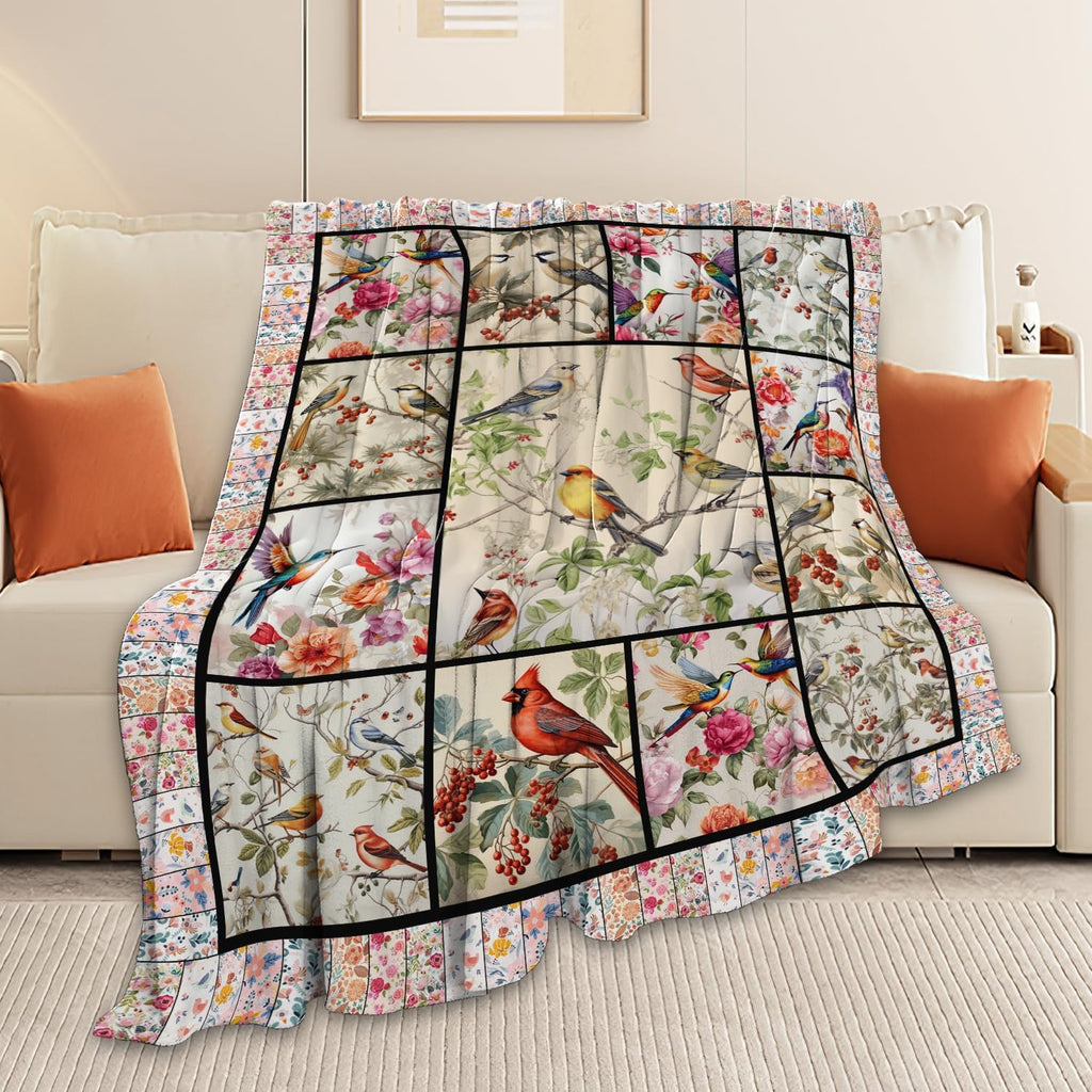 Bird Blanket Cardinal Hummingbird Sparrow Bird Throw Blanket Gifts for Women Men Boys Girls Kids Adults Super Soft Cozy Plush Fluffy Fuzzy Fleece Blanket Home Decor 60''X80''