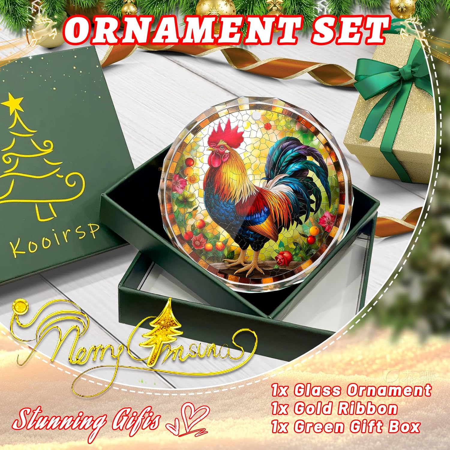 Chicken Stained Glass Ornament, Christmas Tree Decorations, Holiday Present Ideas, Gift Exchange