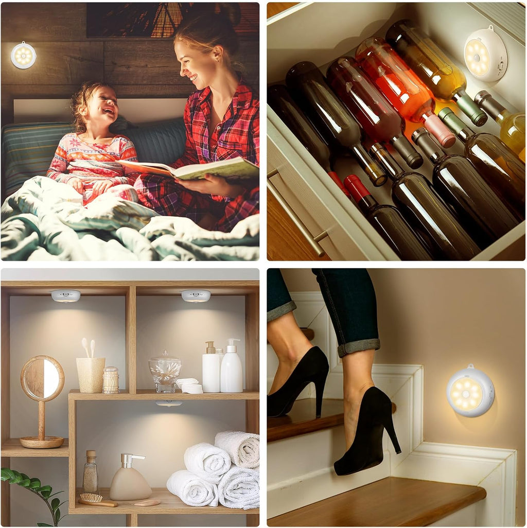 BLS 6-Pack 3.3" Under Cabinet Lighting, Closet Lights Motion Sensored Light Indoor AA Battery Operated, Magnetic Stick on LED Puck Light, Dimmable Under Counter Lights for Kitchen, 3000K Warm White