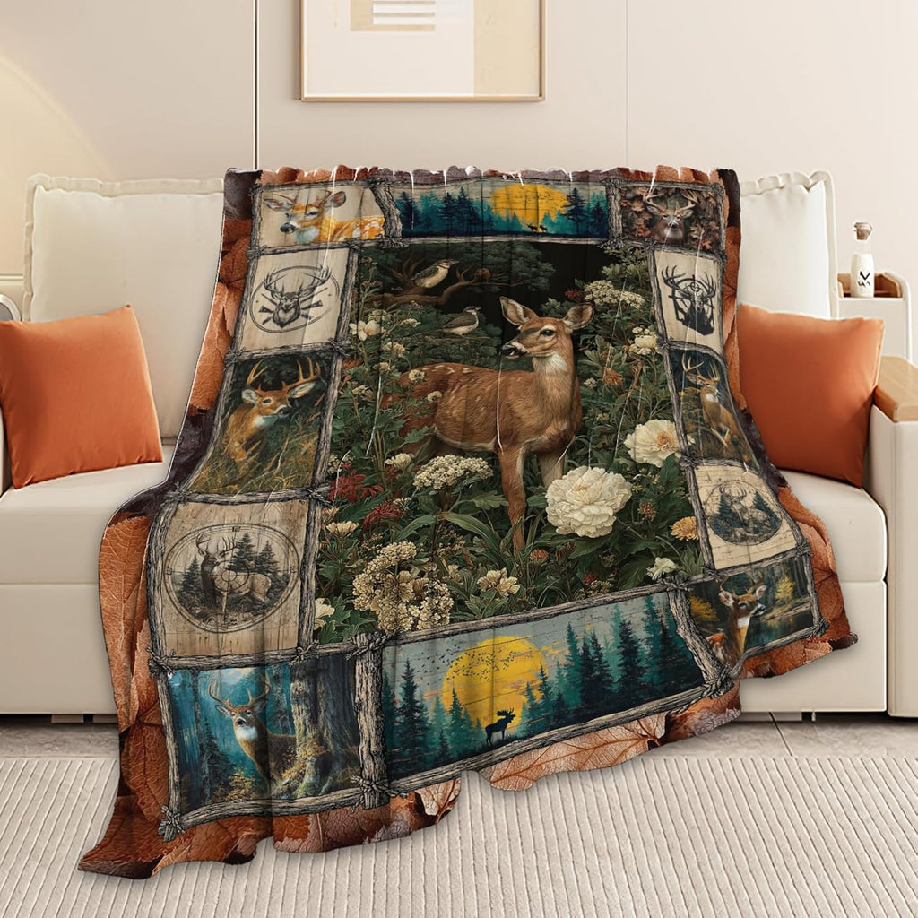 Deer Throw Blanket Hunting Deer Elk Stuff Gifts for Kids Girls Boys Adults Women Men Soft Cozy Warm Plush Fluffy Fuzzy Fleece Blanket Decor 40''X50''
