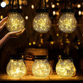 Cooo Christmas Gifts 4 Pack Heavy Crackle Glass Solar Lantern with 30 LED Firefly Lights– Waterproof Outdoor Hanging Lamp 215% Larger Solar Panel, Stainless Steel Lid Decorative Lighting for Garden