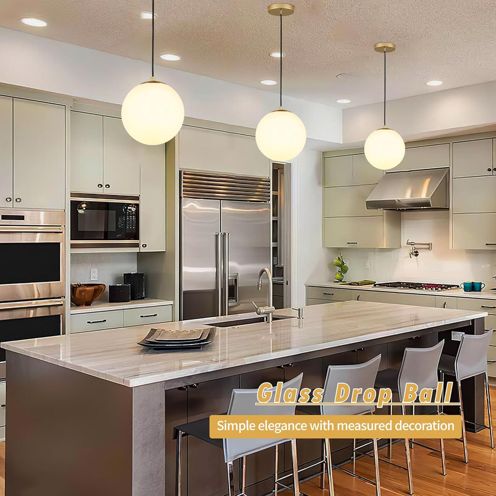 KoKo&Yukina 10" Globe Pendant Light Gold Mid Century Pendant Light Glass Globe Mid Century Modern Light Fixture Brushed Brass Finished with Milk Glass Lampshade for Dining Room Bedroom