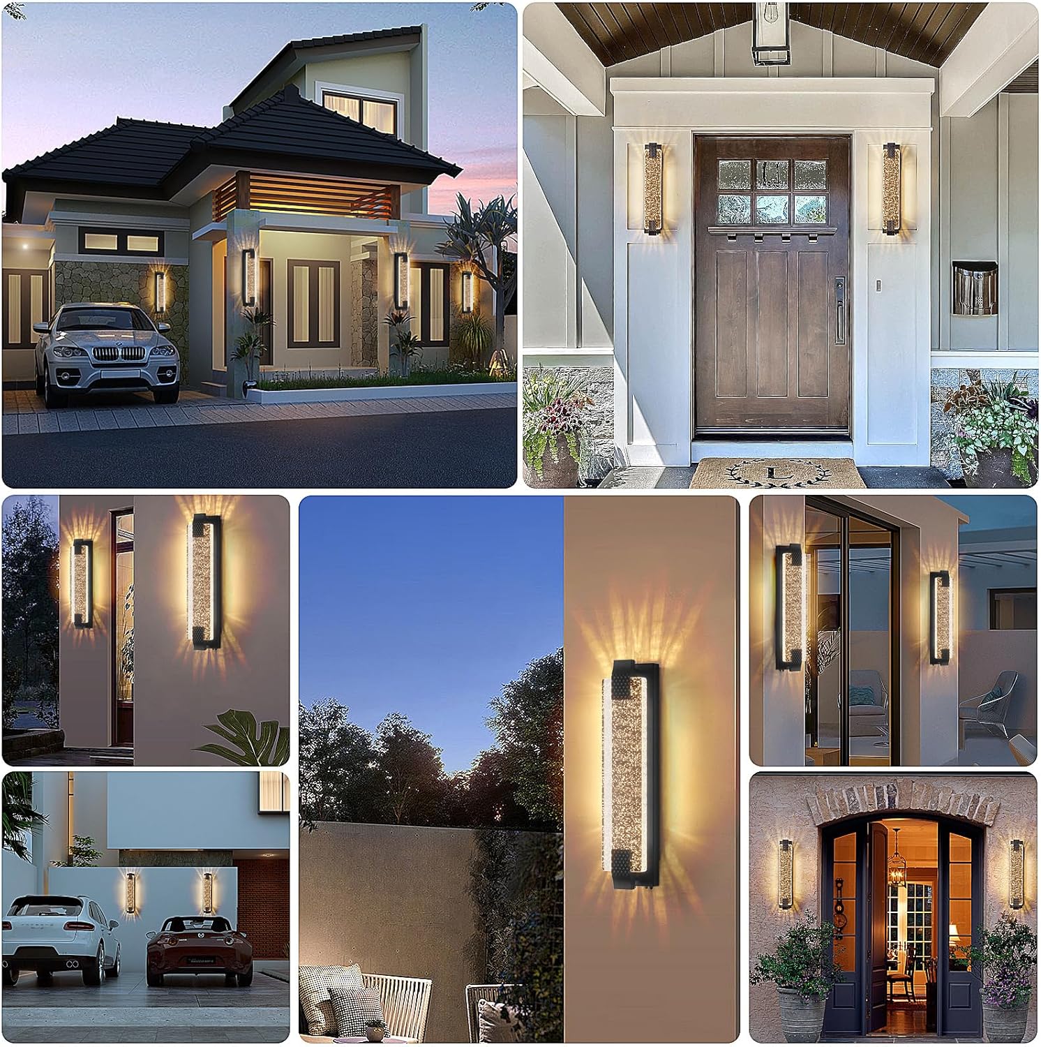camuucci Dusk to Dawn Outdoor Light, 23.6 Inches LED Porch Lights Outdoor Waterproof Modern Outside Sconce Wall Mount for Doorway Hallway Porch Patio Yard Doorway Black